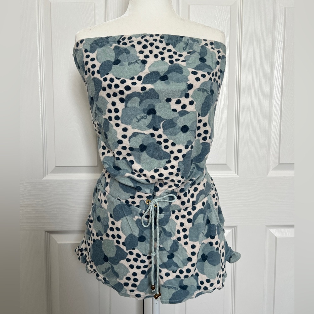 Rare Vintage Y2K Juicy Couture blue and‎ white floral polka dot romper